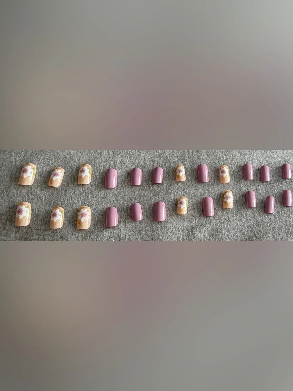 Floral Press-On Nail Set — Blush Pink & Nude